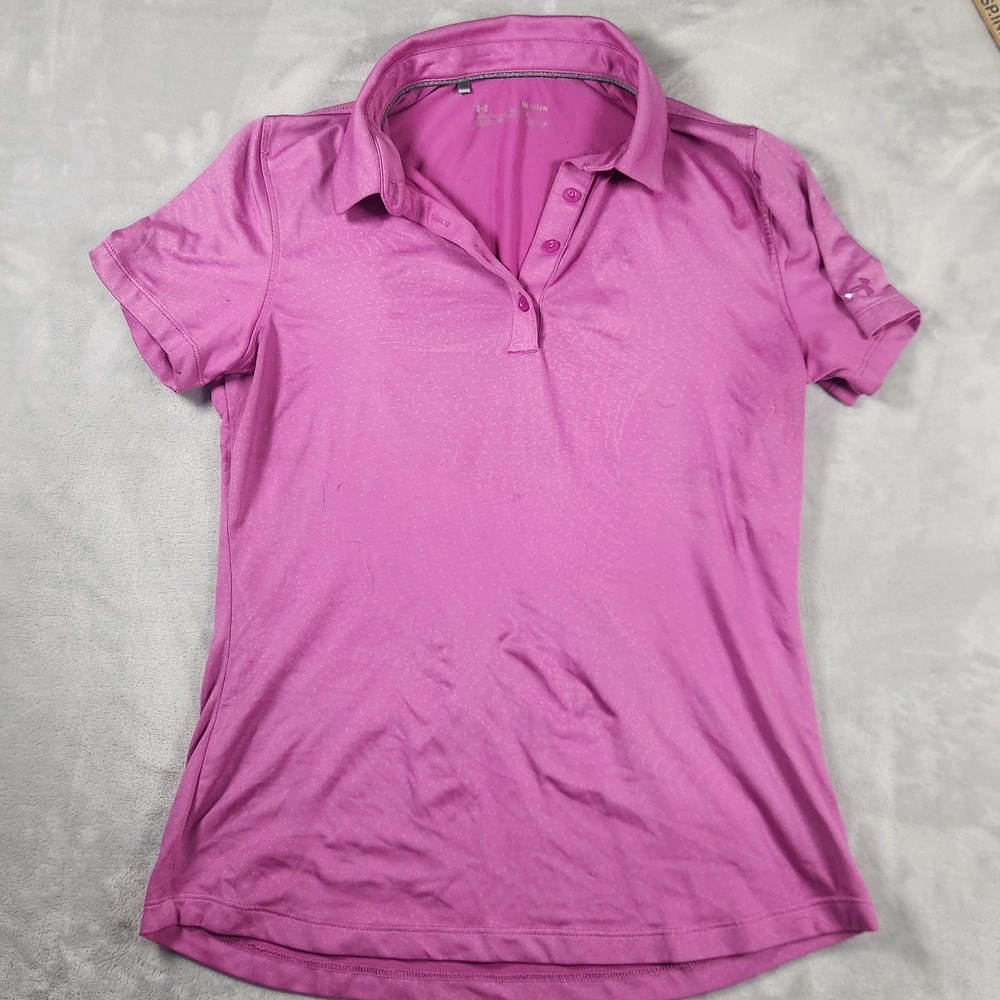 Under‎ Armour Golf Polo Shirt Women Medium Purple HeatGear Short Sleeve Stretch